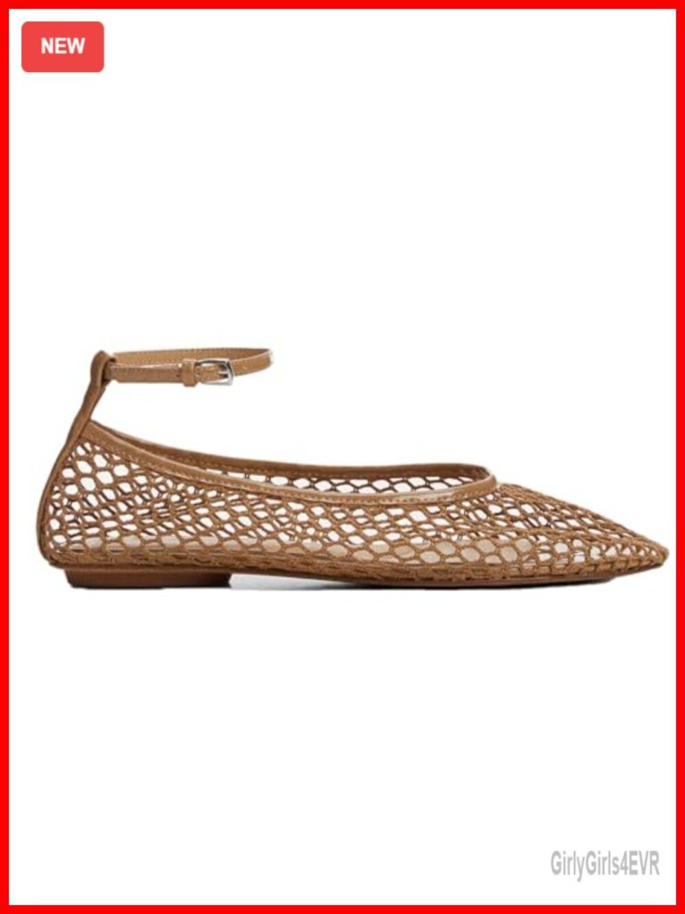 Mesh Ankle Strap Flats Round Toe Mary Jane Buckle Ballet Shoes Women Casual